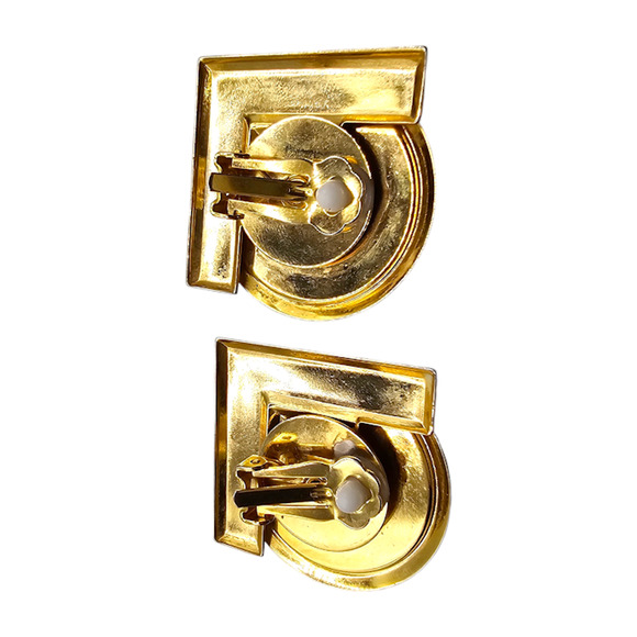 Clip-On Earrings Confetti Mosaic Multicolor Bold Retro Statement Gold Tone - Picture 3 of 7